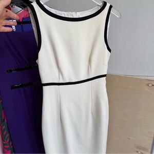 HOBBS White and Black Boat Neck Sheath Dress